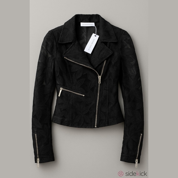 Anne Fontaine Jackets & Blazers - NWT Anne Fontaine Black Floral Zipper Moto Jacket Sz Small
